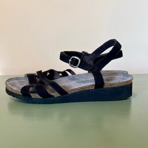 Naot Black Brittanty Sandals Womens Size 38 US 7.5 Cork Comfort Strappy Shoes